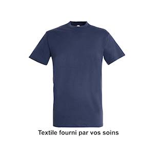 Impression directe quadri sur t-shirt 100% coton fourni pas vos soins. INFORMATIONS OBLIGATOIRES à nous fournir avant livraison de vos textiles : Nombre de pièce par taille et référence - Nom de l'expéditeur - Jour de livraison programmé - Prévoir 1 ... 